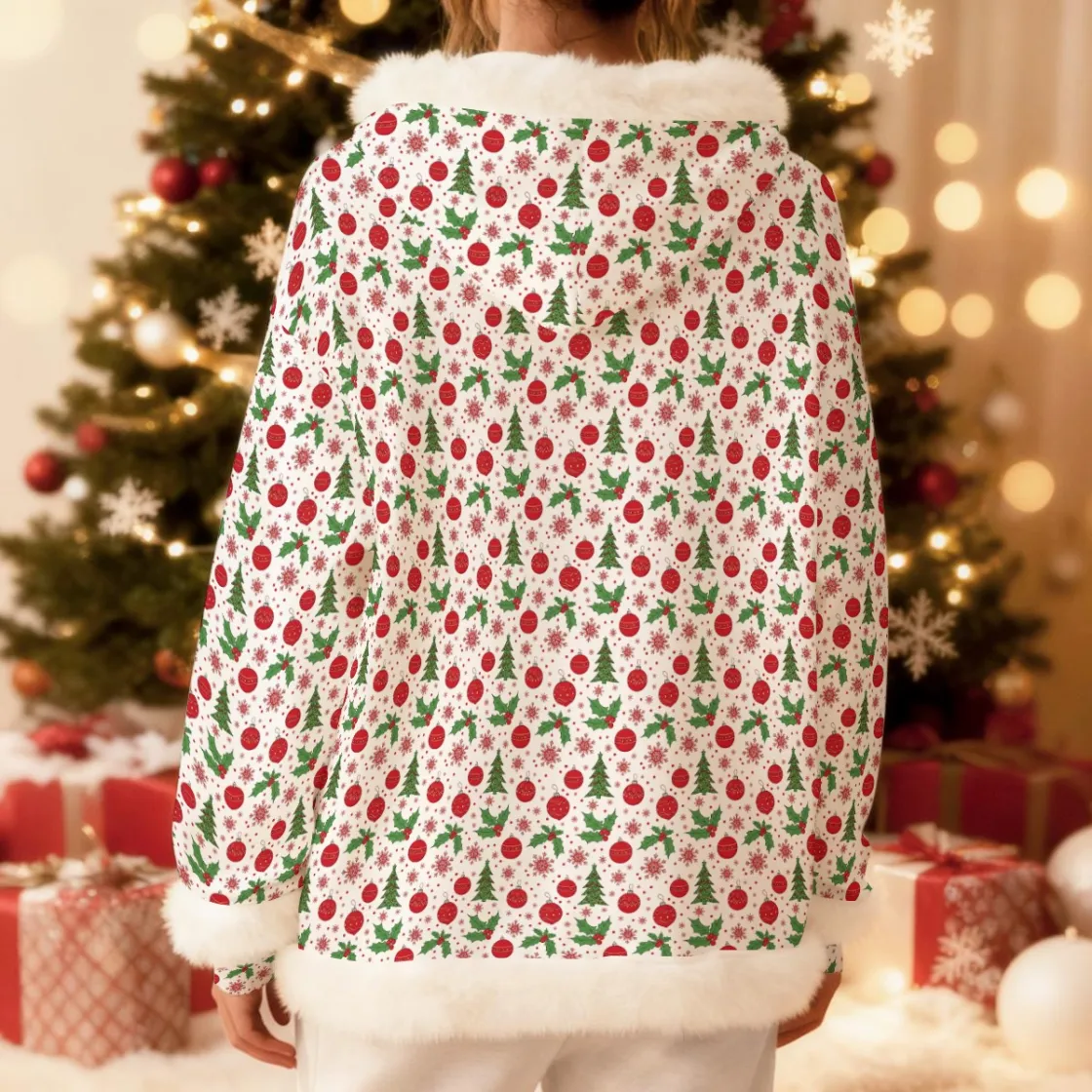 All-Over Print Women's Fleece Hoodie With Decorative Trim