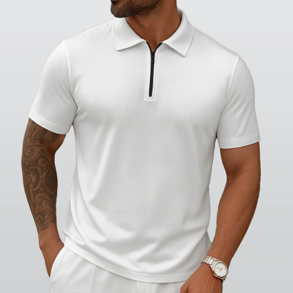 All-Over Print Men'S Short-Sleeved Zip Polo Shirt|180GSM