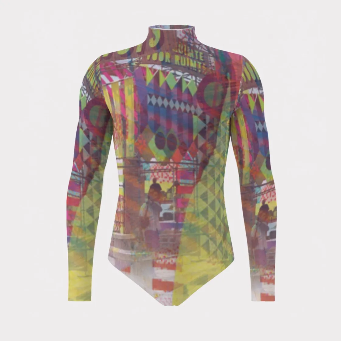All-Over Print Men's Mesh Turtleneck Long Sleeve Bodysuit