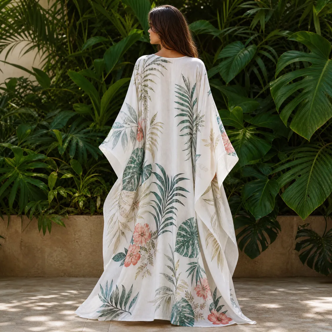 All-Over Print Women's Imitation Silk V-neck Kaftan Robe