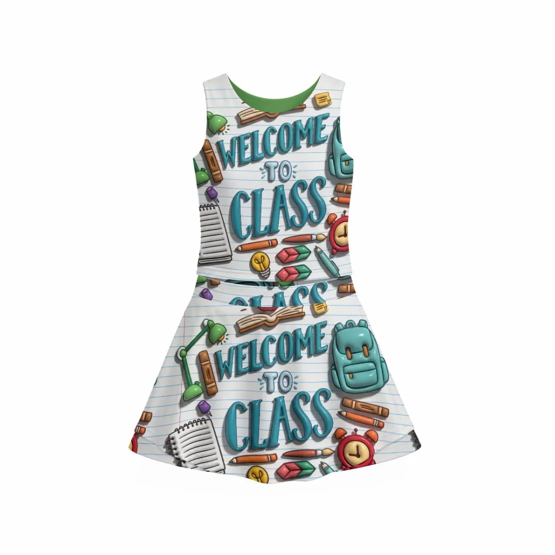 All-Over Print Girl's Sleeveless Double-Layer Sports Skirt Set