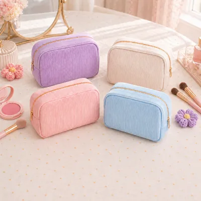 Corduroy Personalized Embroidered Makeup Bag|Cord Embroidery