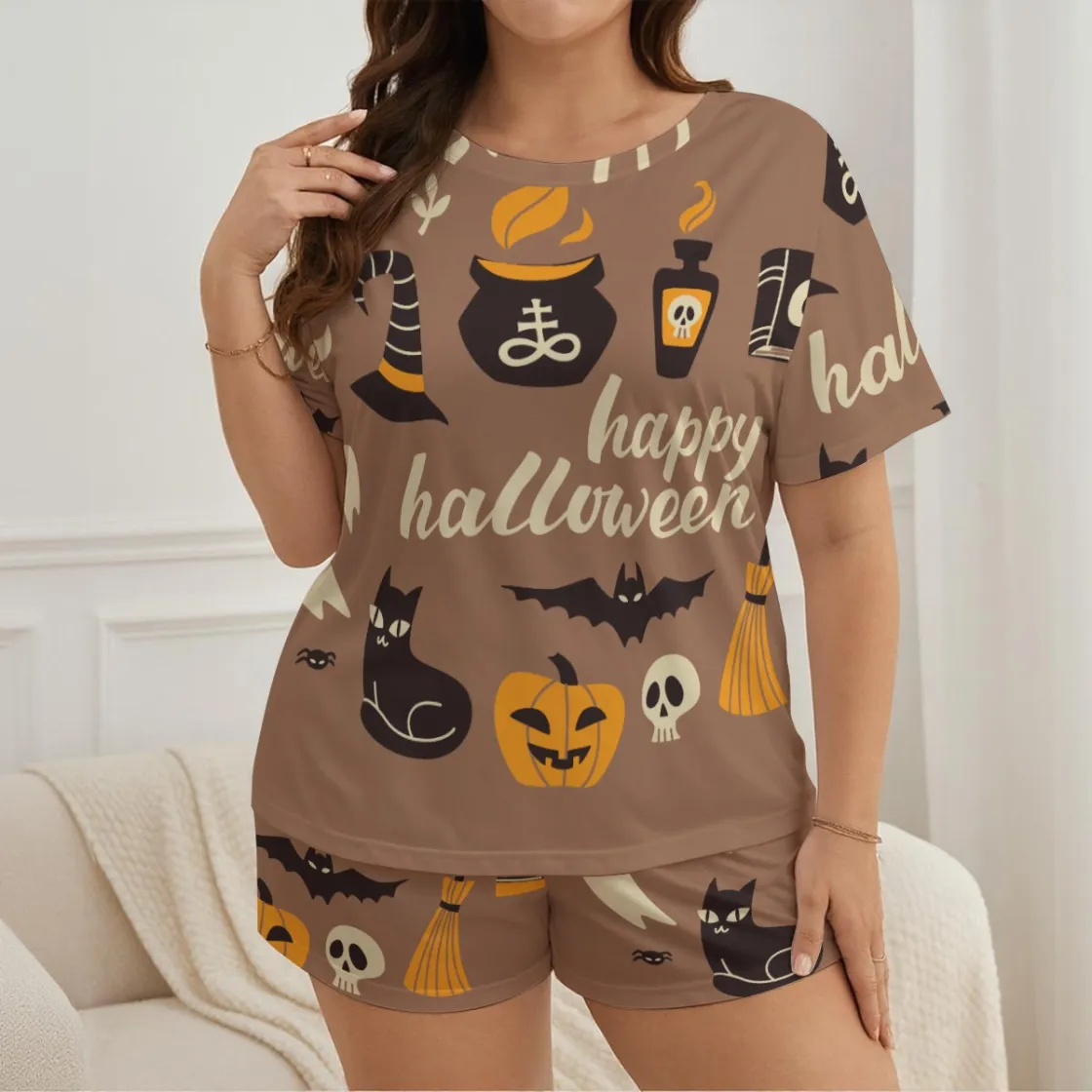All-Over Print Women's Soft-Touch Pajama Set With Shorts
