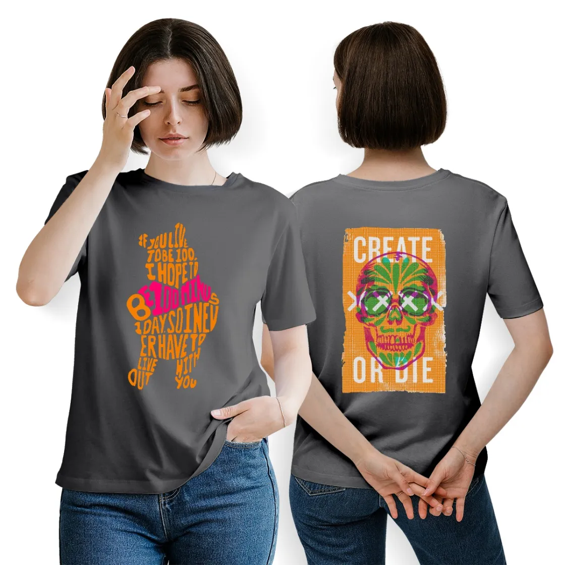 Women's Essential Crew Neck T-Shirt Printed in USA|180GSM Front & Back DTF