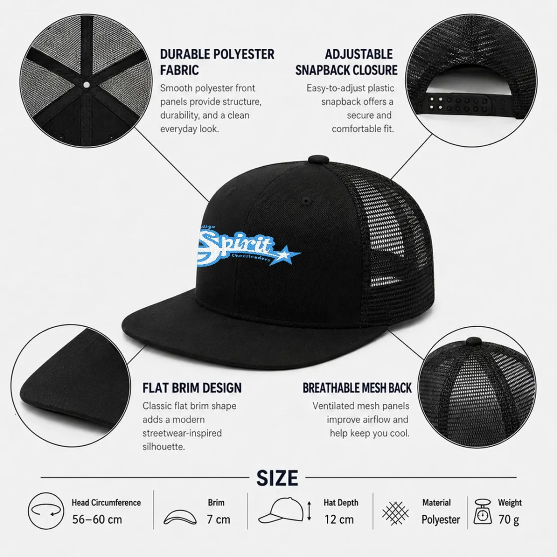 Embroidery Flat-Brim Mesh Cap