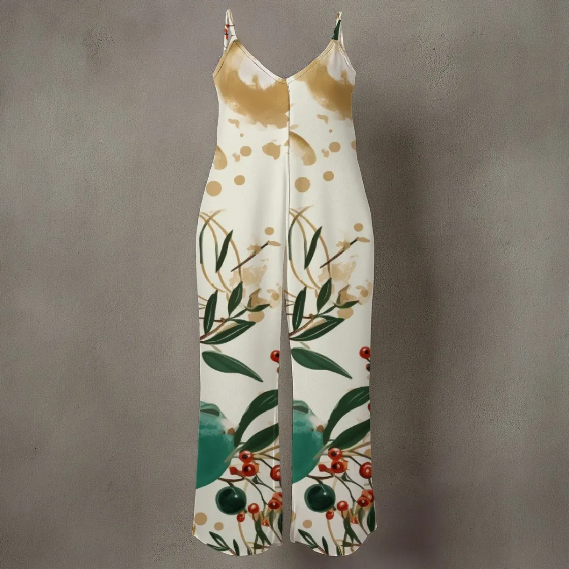 All-Over Print Women’s Floral Spaghetti Strap Wide-Leg Jumpsuit