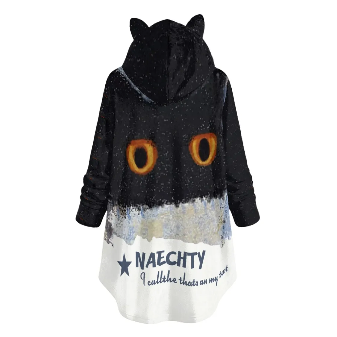 All-Over Print Women's Flannel Hoodie with Cat Ears