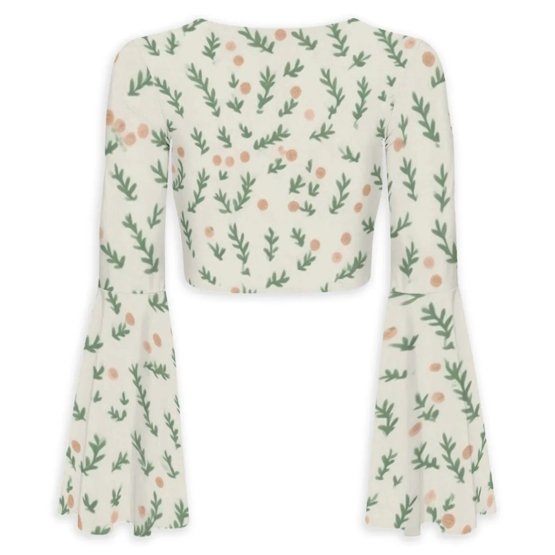 All-Over Print Women's Elegant Flared Sleeve Tie-Front Crop Top