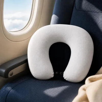 All-Over Print Memory Foam Travel Neck Pillow with Frog Button Closure