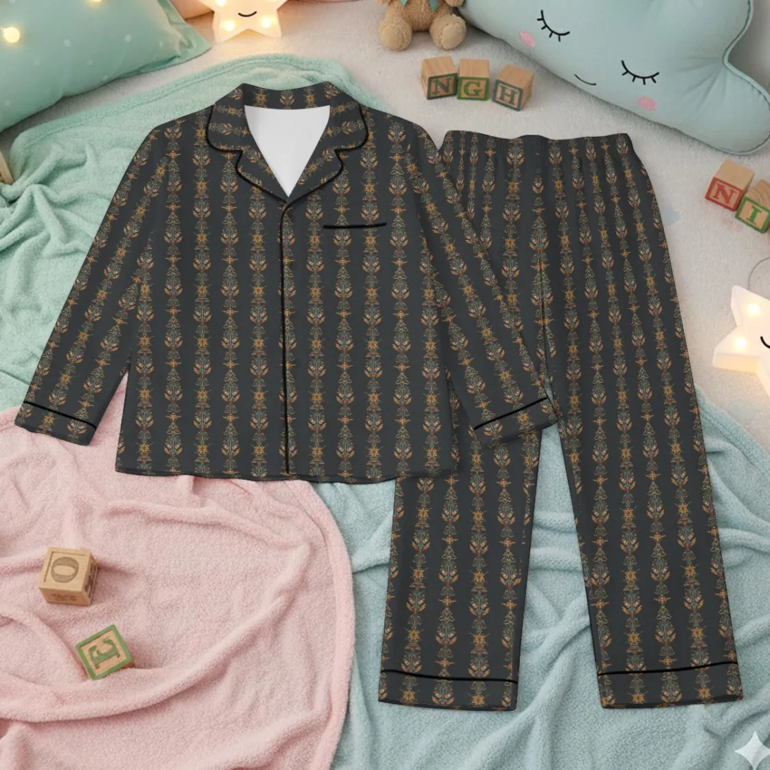 All-Over Print Children's Satin Pajama Set With Long Sleeve