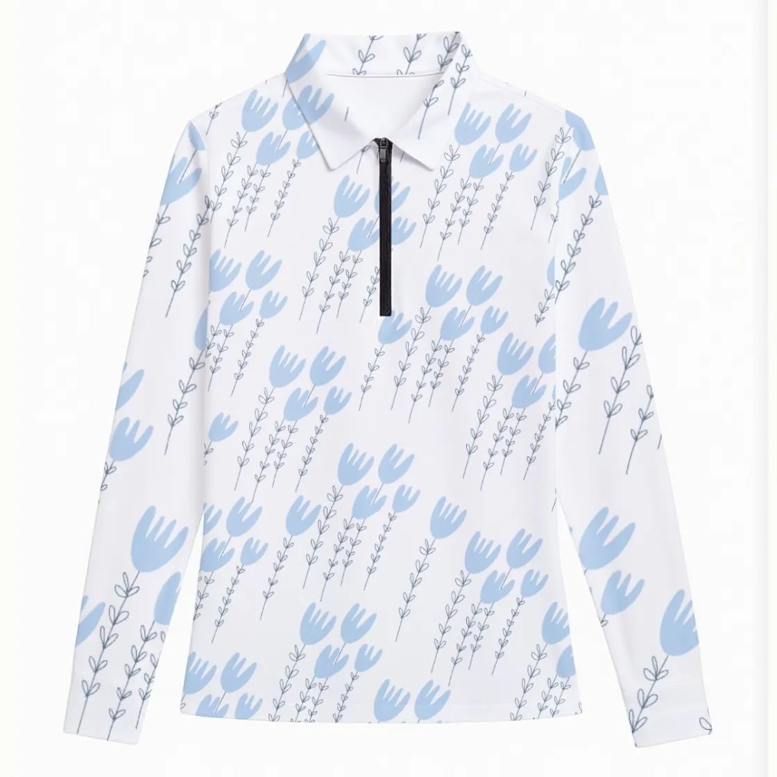 All-Over Print Women's Quarter Zip Sport Shirt With  Long Sleeve