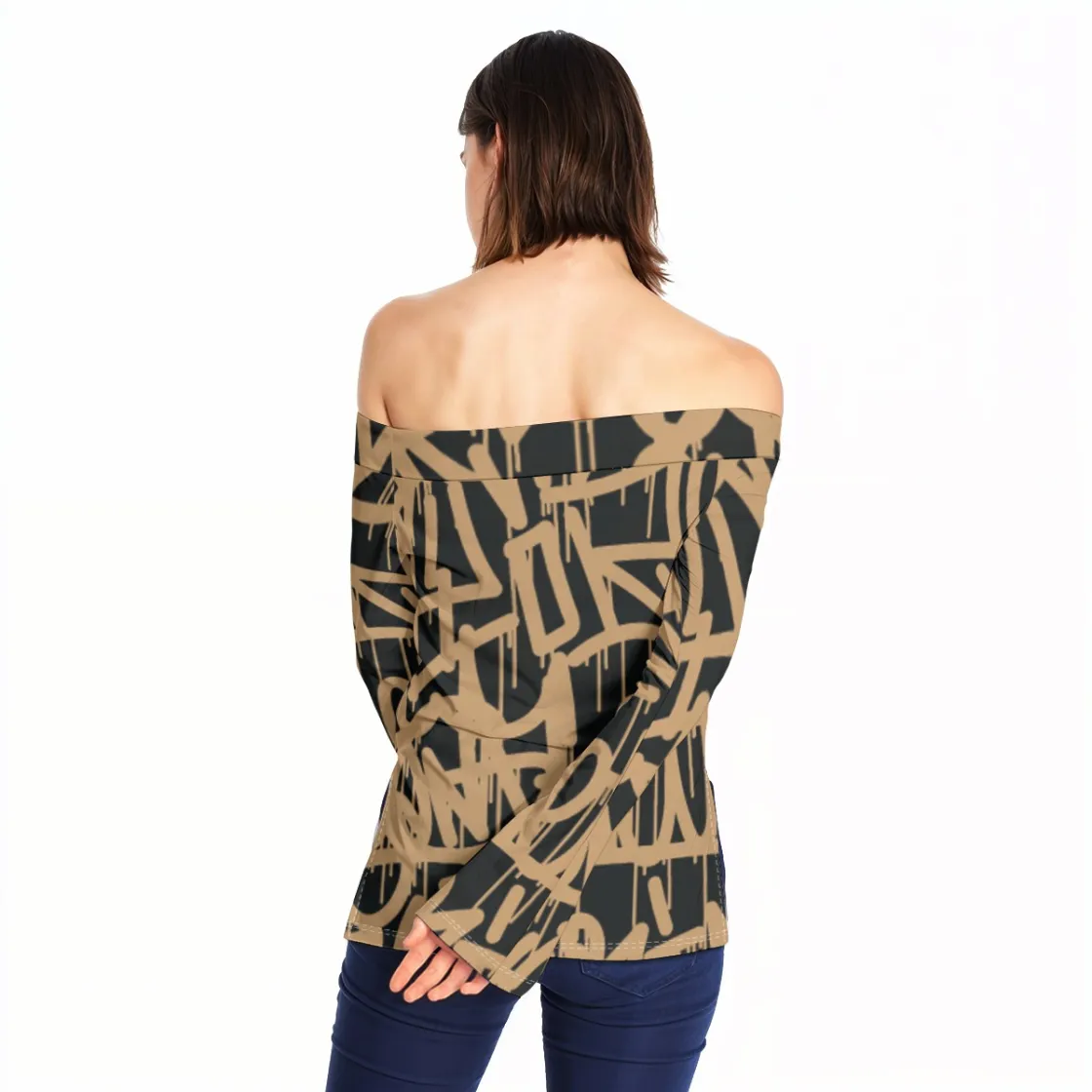 All-Over Print Women Off-Shoulder Long Sleeve Top