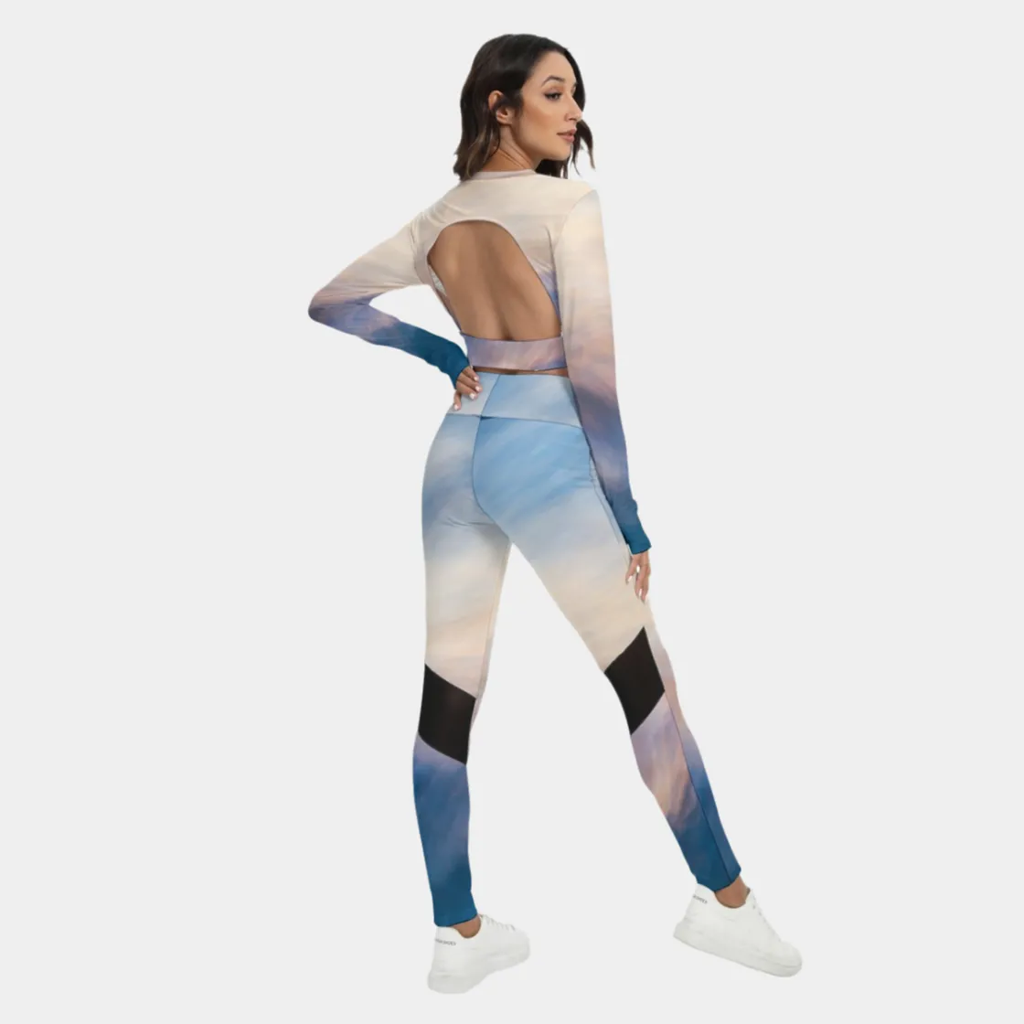 All-Over Print Women's Sport Set With Backless Top And Leggings