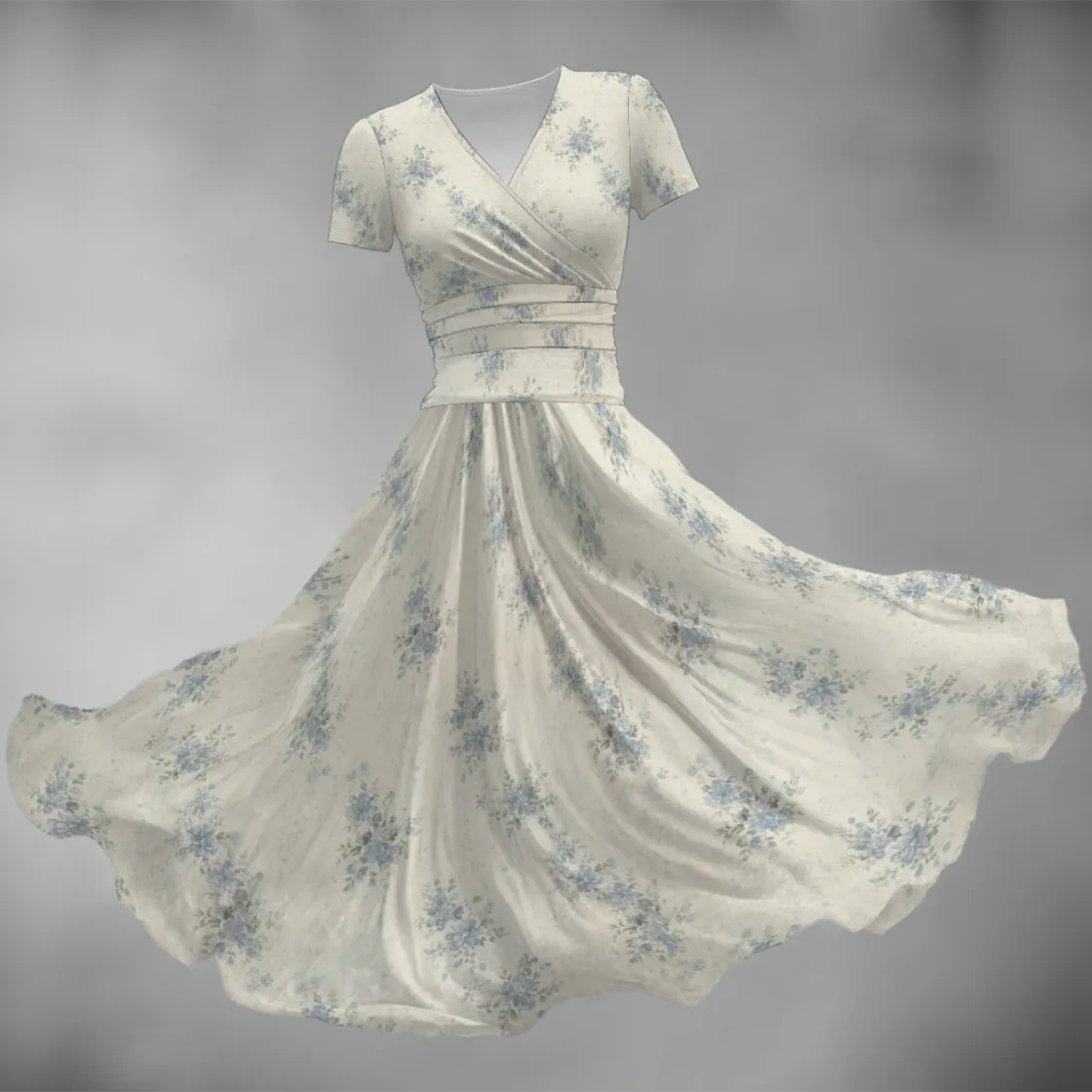 All-over Print Women's Short Sleeve V Neck Midi Dress