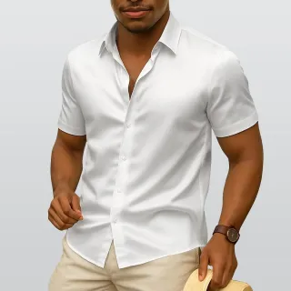 All-Over Print Men's Imitation Silk Short-Sleeved Shirt