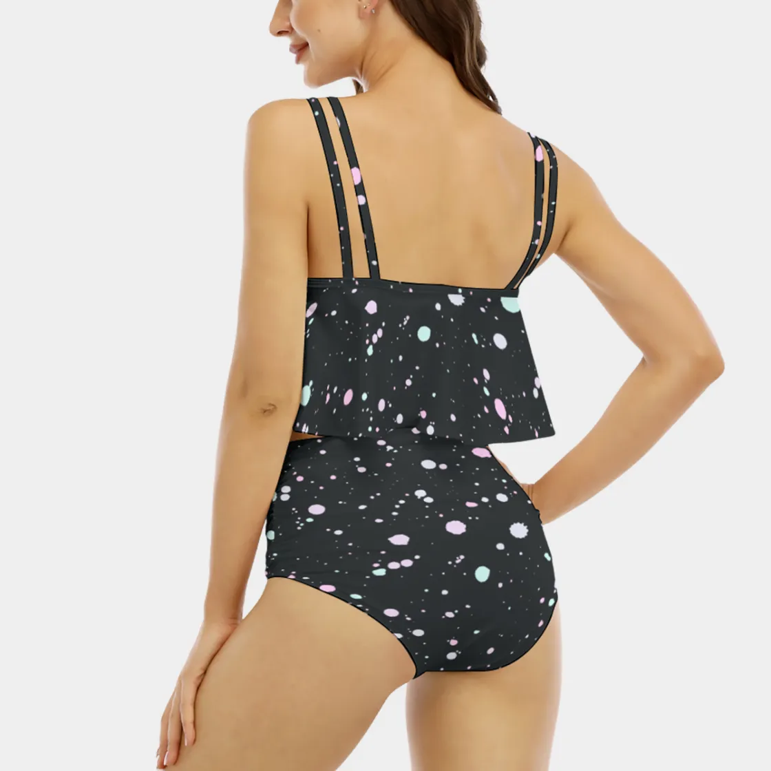 All-Over Print Women's Ruffled Vest Bikini Swimsuit