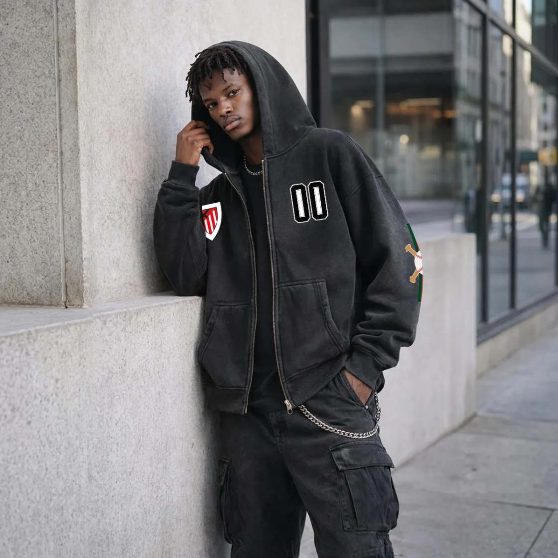 Fleece Lined Gradient Washed Zip Hoodie|355GSM DTG