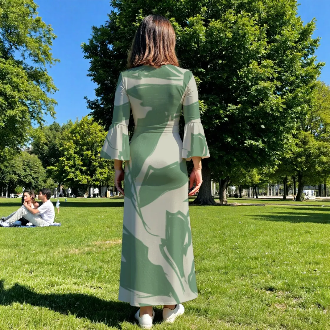 All-Over Print Women's V-Neck Long Sleeve Maxi Dress
