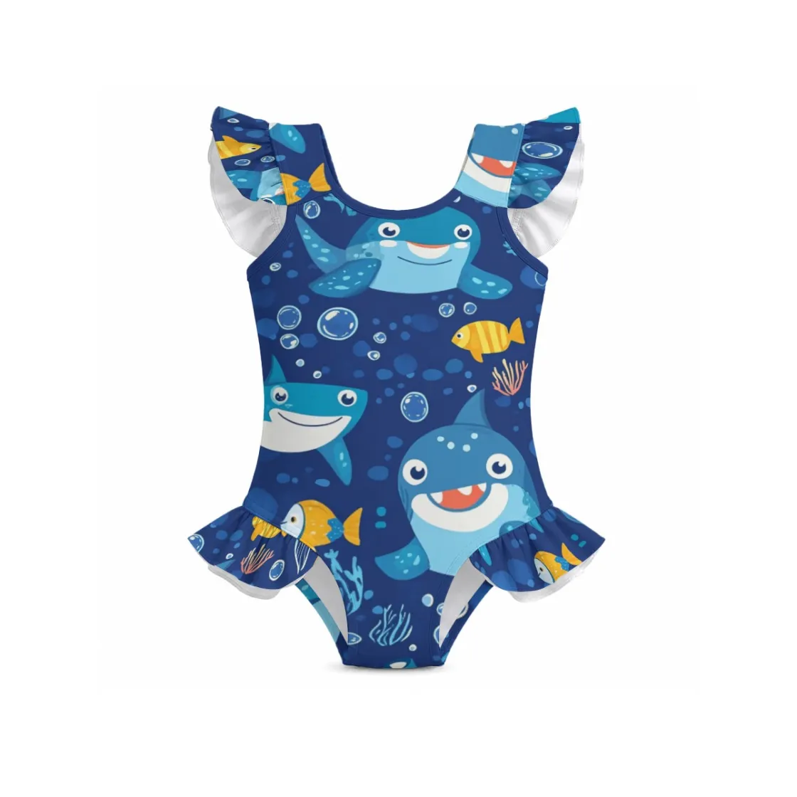All-Over Print Girls' Ruffle Sleeve Swimsuit