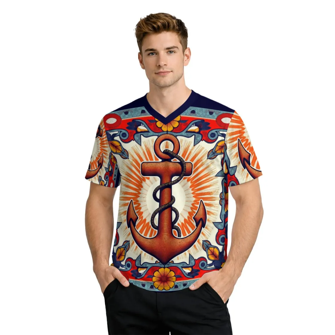 All-Over Print Men’s Classic V-Neck T-Shirt|210GSM