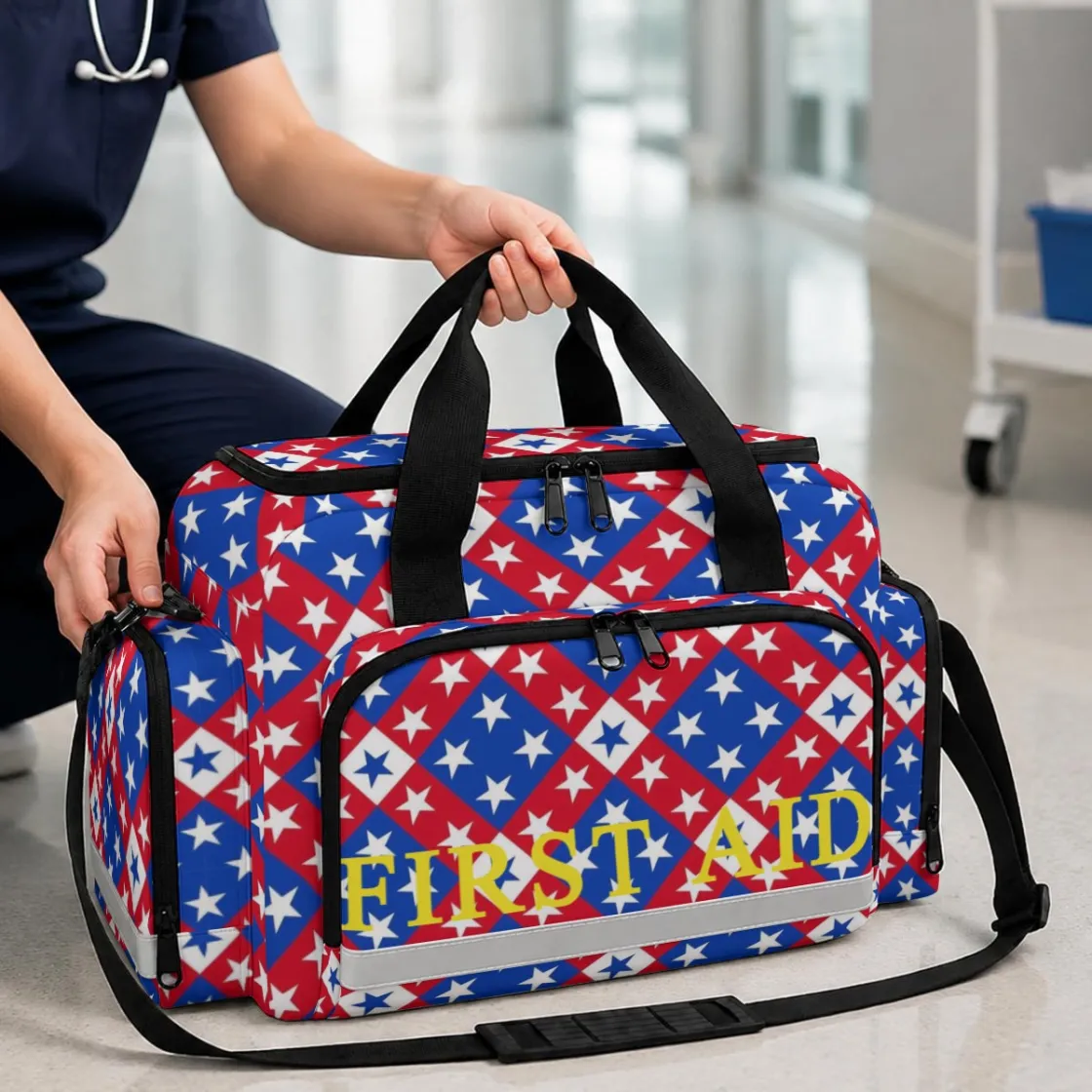 Large-Capacity First Aid Organizer Bag With Reflective Trim