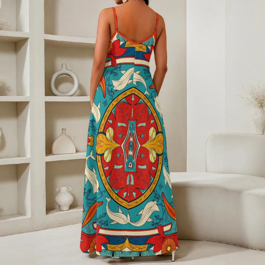 All-Over Print Women's Elegant V-Neck Maxi Dress
