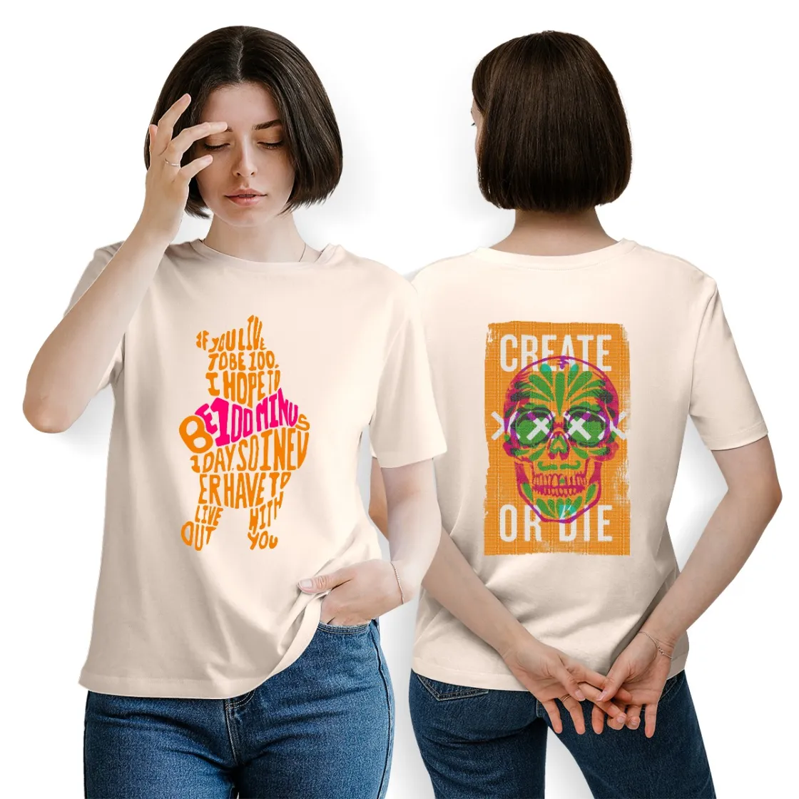 Women's Essential Crew Neck T-Shirt Printed in USA|180GSM Front & Back DTF
