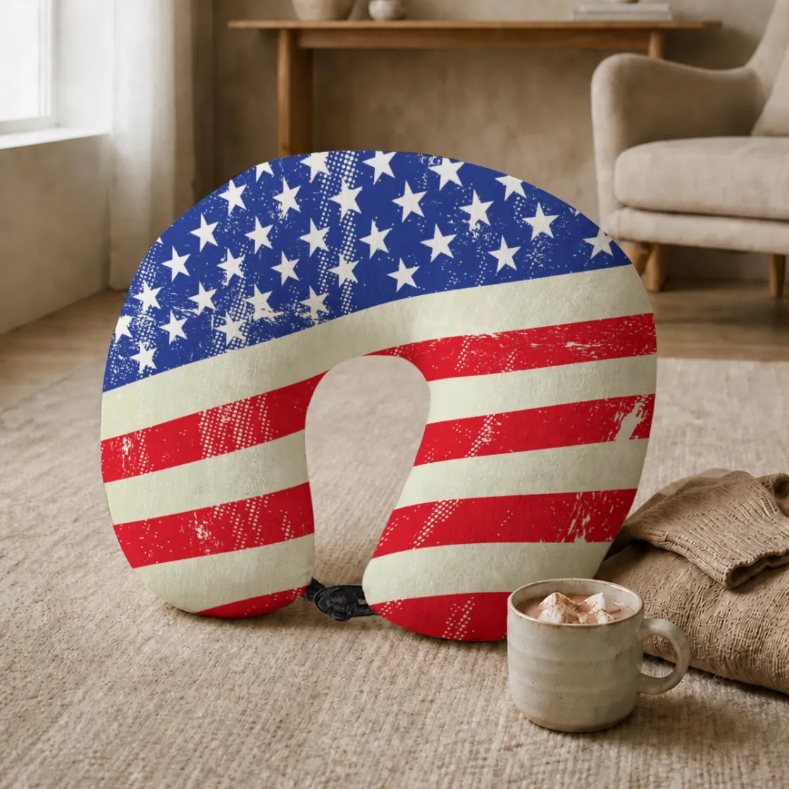 All-Over Print Memory Foam Travel Neck Pillow with Frog Button Closure