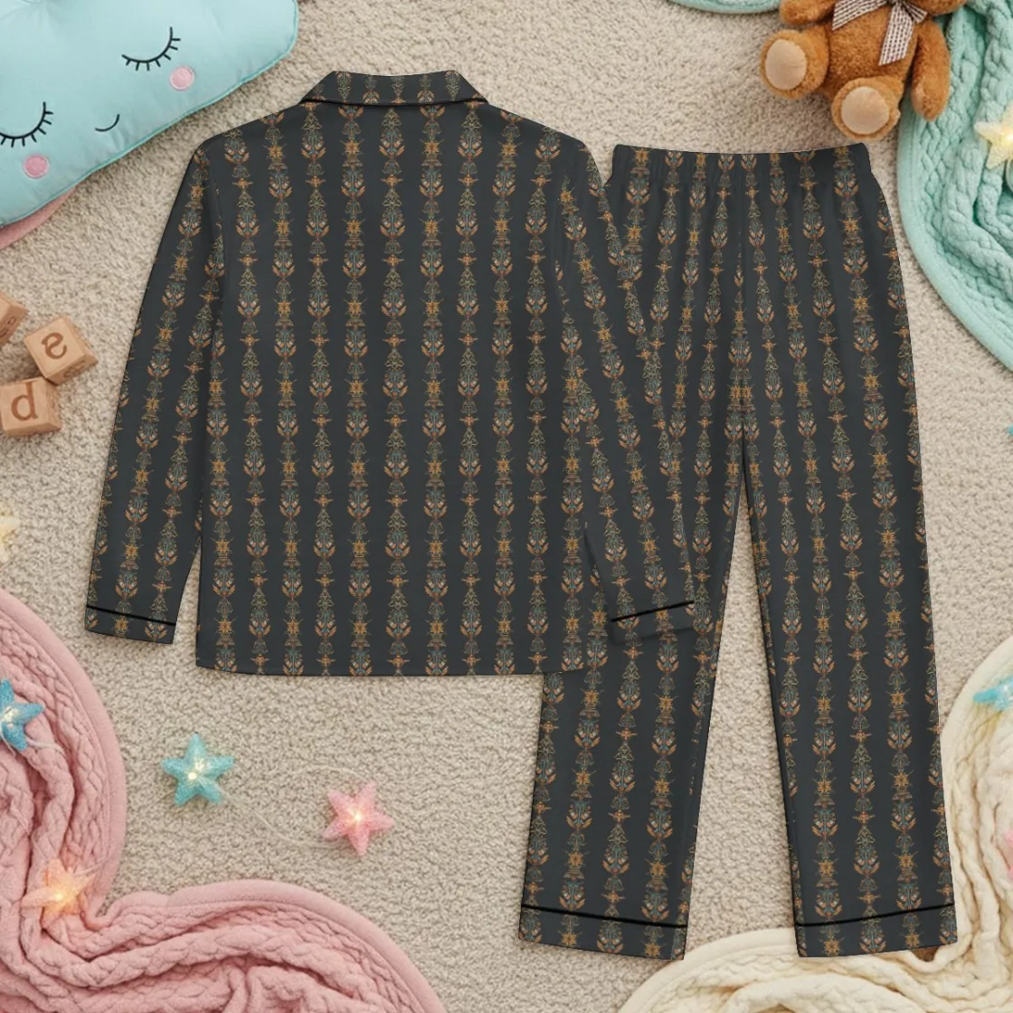 All-Over Print Children's Satin Pajama Set With Long Sleeve