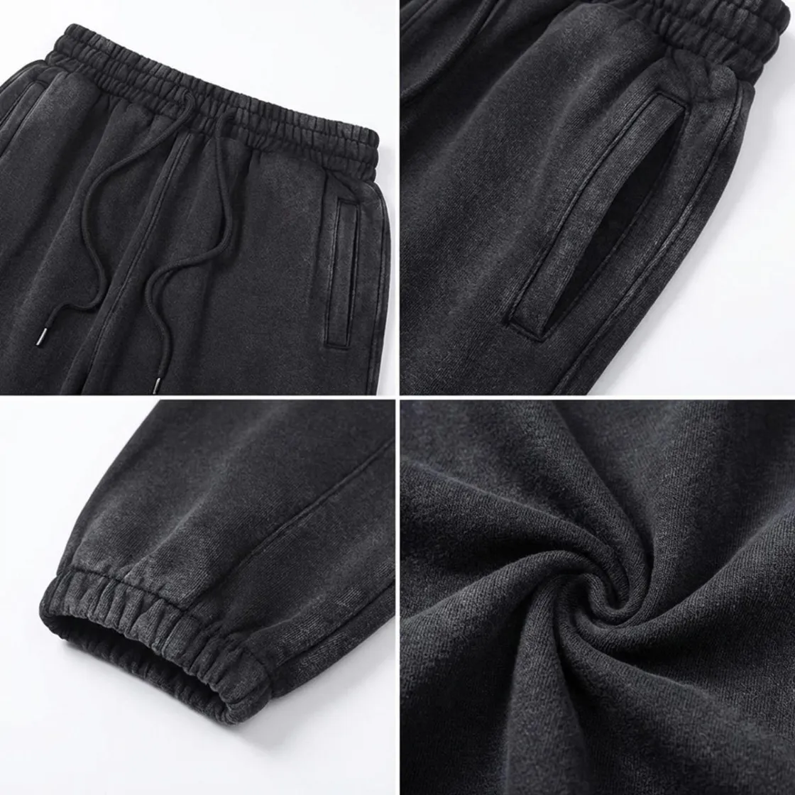 Heavyweight Fleece-Lined Washed Jogger Pants for Men|355GSM DTF