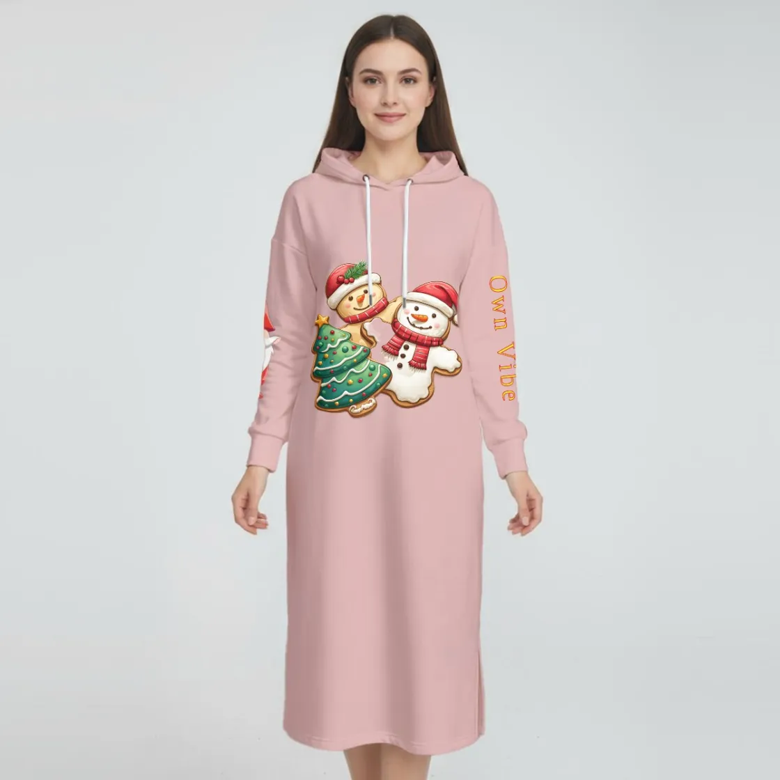 Women's Fleece-Lined Hoodie Dress With Side slits|DTF