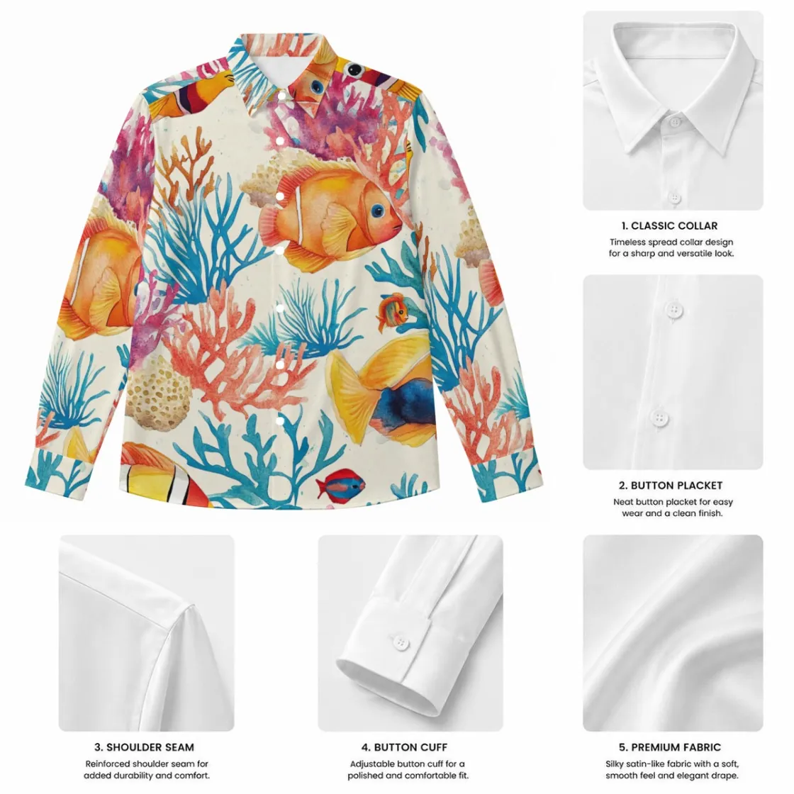 All-Over Print Men's Imitation Silk Long-Sleeved Shirt