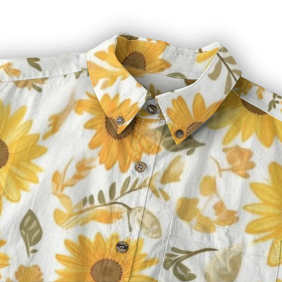 All-Over Print Men's Casual Lapel Long Sleeve Shirt|140GSM Slub Cotton