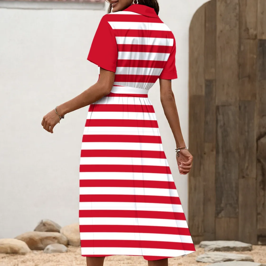 All-Over Print Women's Shirt Dress with Waist Tie