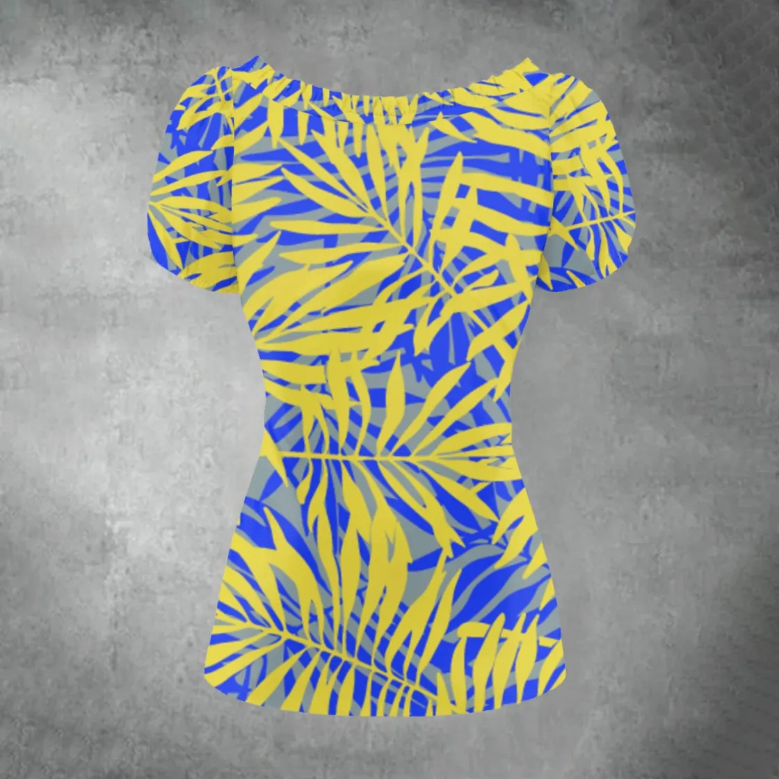 All-over print Women's Puff Sleeve Pleated Shirt