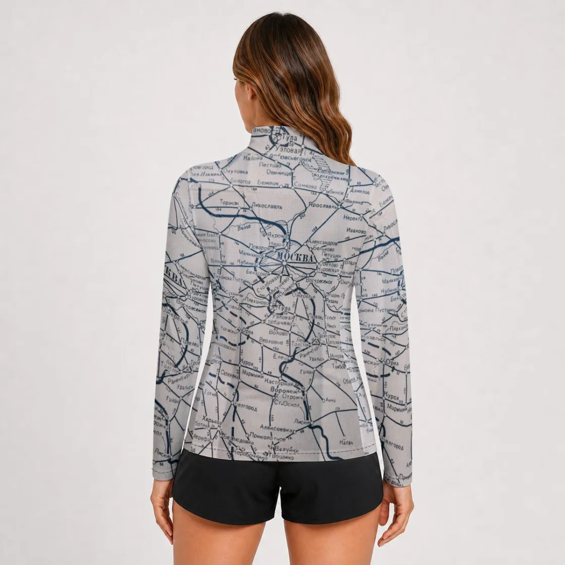 All-Over Print Women's Stand-Collar Sun Protection Sport Jersey With Long Sleeve