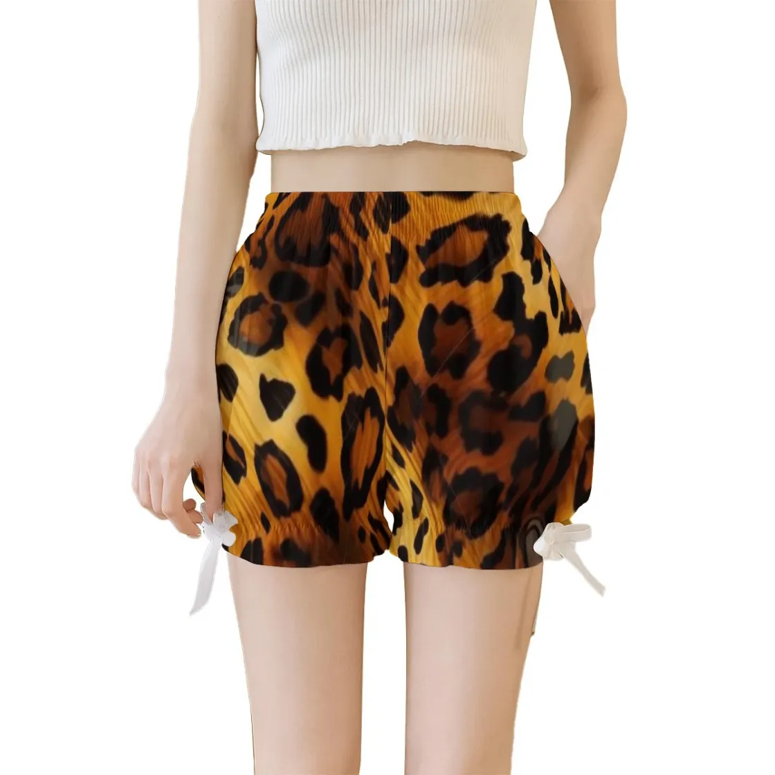 All-Over Print Women's Lightweight Faux-Pleated Shorts with Bow Detail