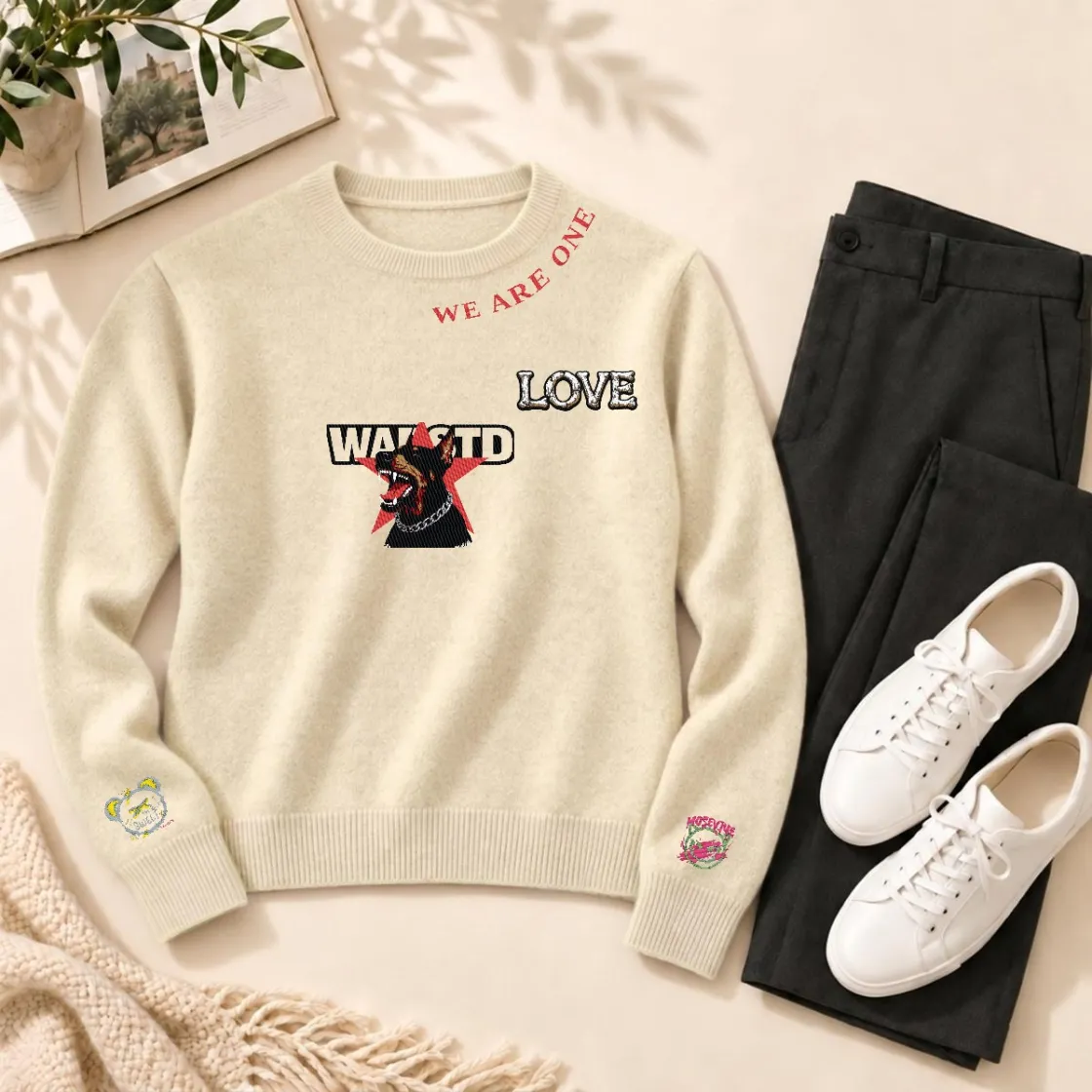 Unisex Soft Wool-Blend Crewneck Knit Sweater|Embroidery
