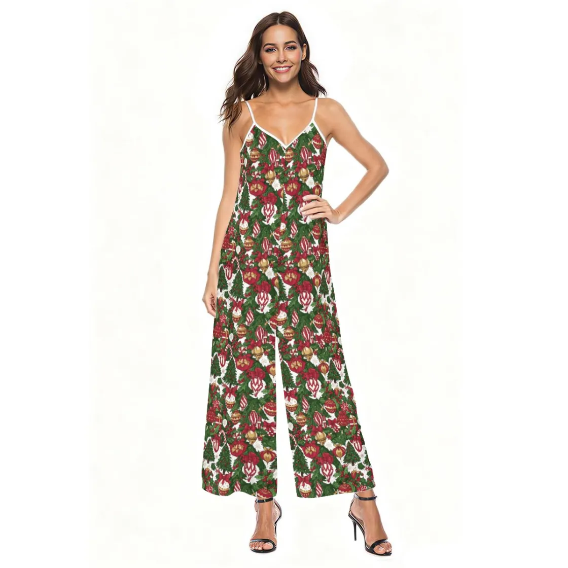 All-Over Print Women's satin suspender jumpsuit