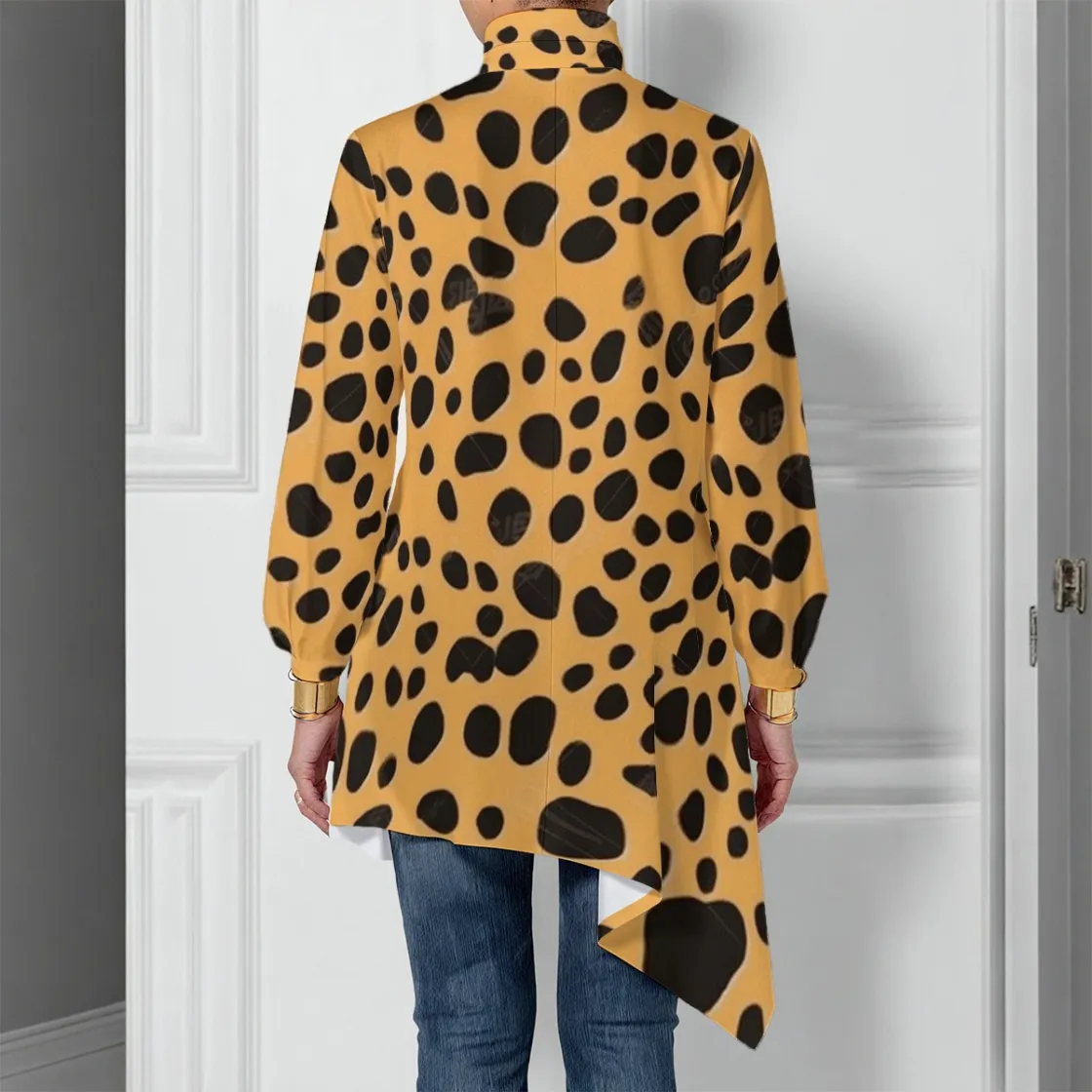 All-Over Print Women's Turtleneck T-shirt With Sloping Hem