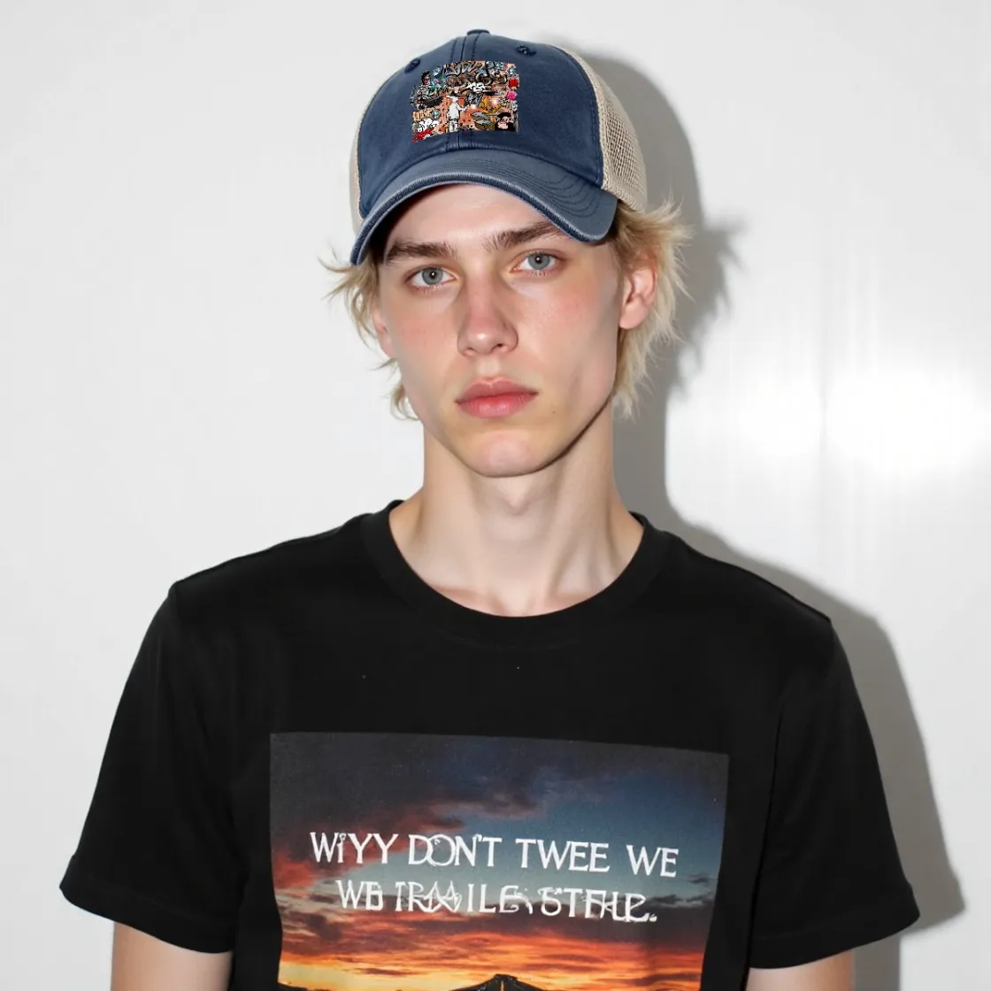 Vintage Washed Denim Mesh Cap Printed in USA