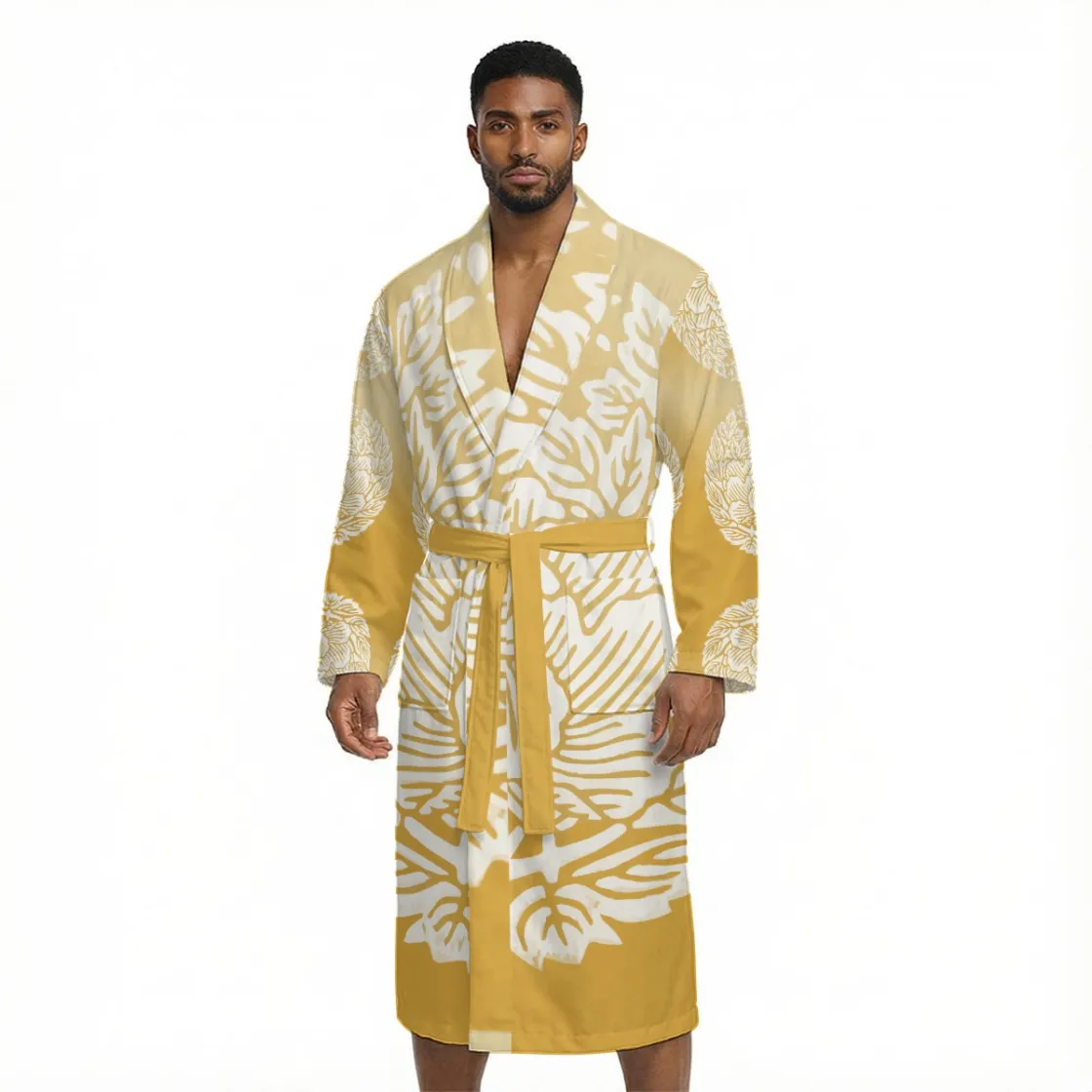 All Over Print Men’s Fleece-Lined Bathrobe with Belt