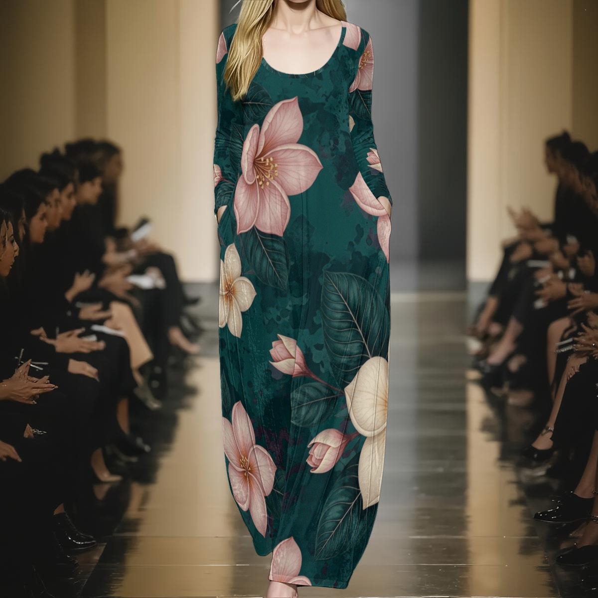 All-Over Print Women's Velvet Shine Maxi Dress (P95AY)