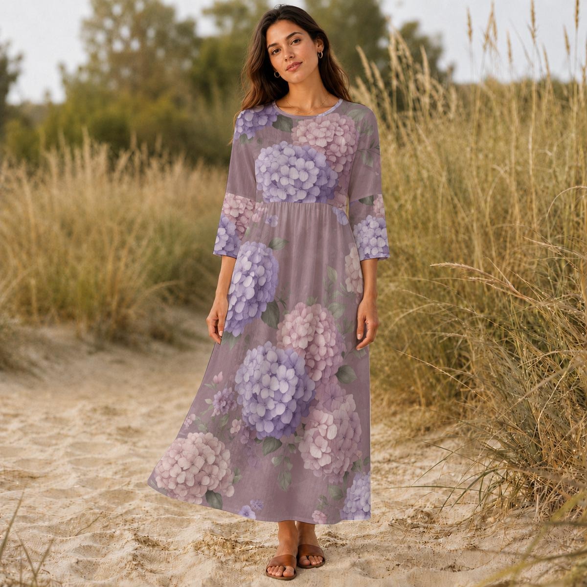 All-Over Print Women's Long Sleeve Dress (P959E)