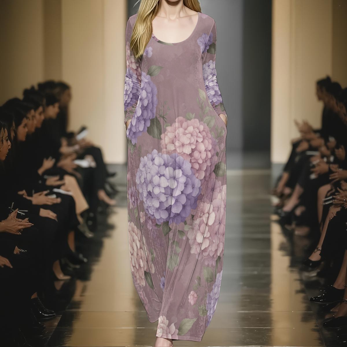All-Over Print Women's Velvet Shine Maxi Dress (P959H)