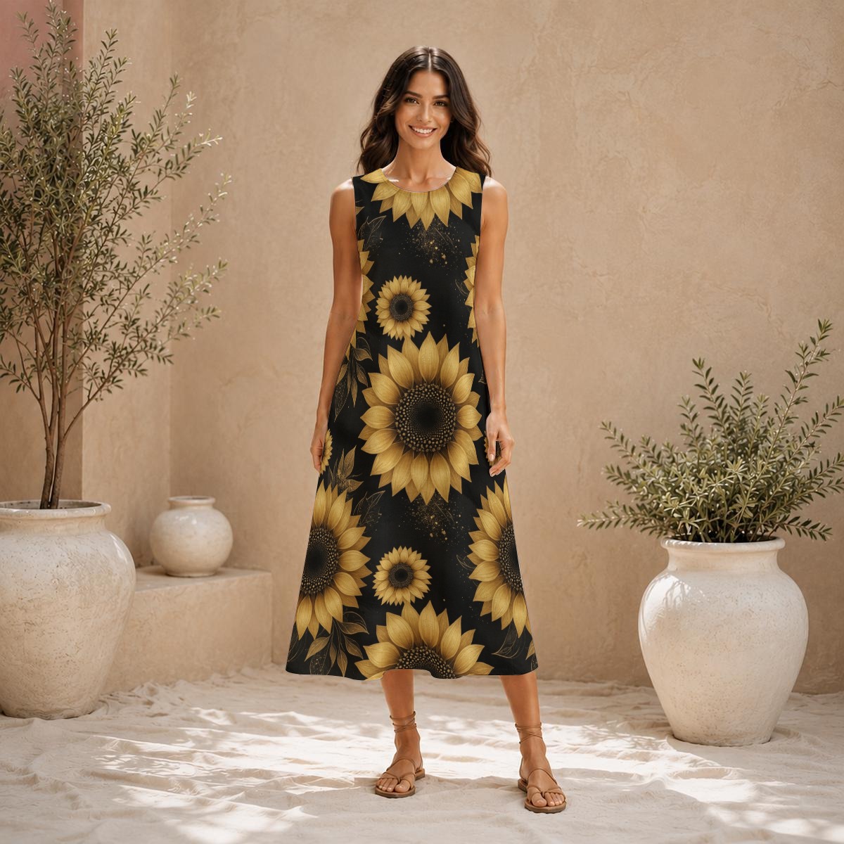 Sleeveless dress, slub cotton