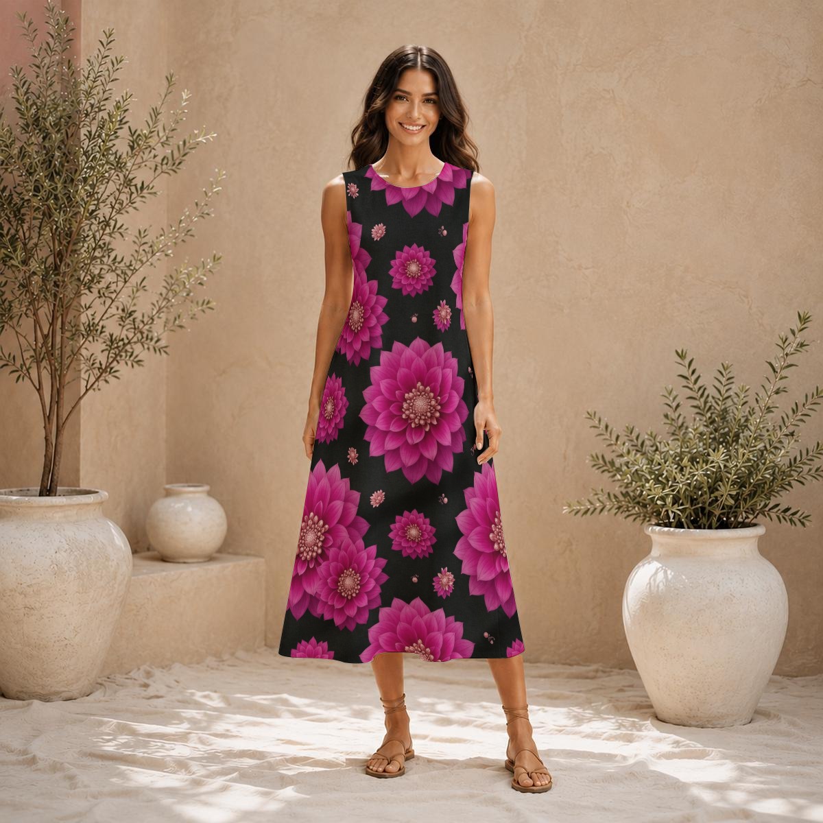 Sleeveless dress, slub cotton