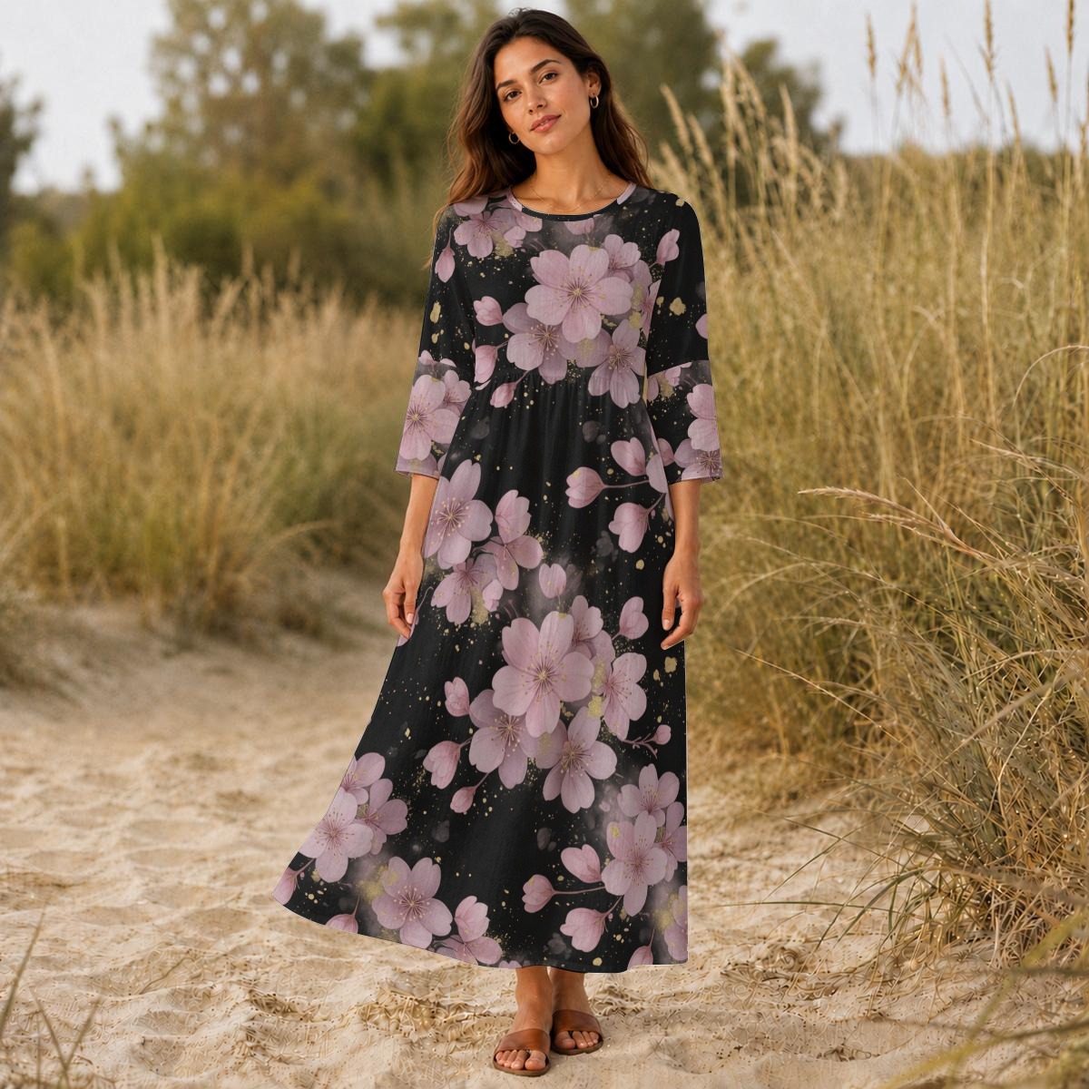 All-Over Print Women's Long Sleeve Dress (P9K3K)