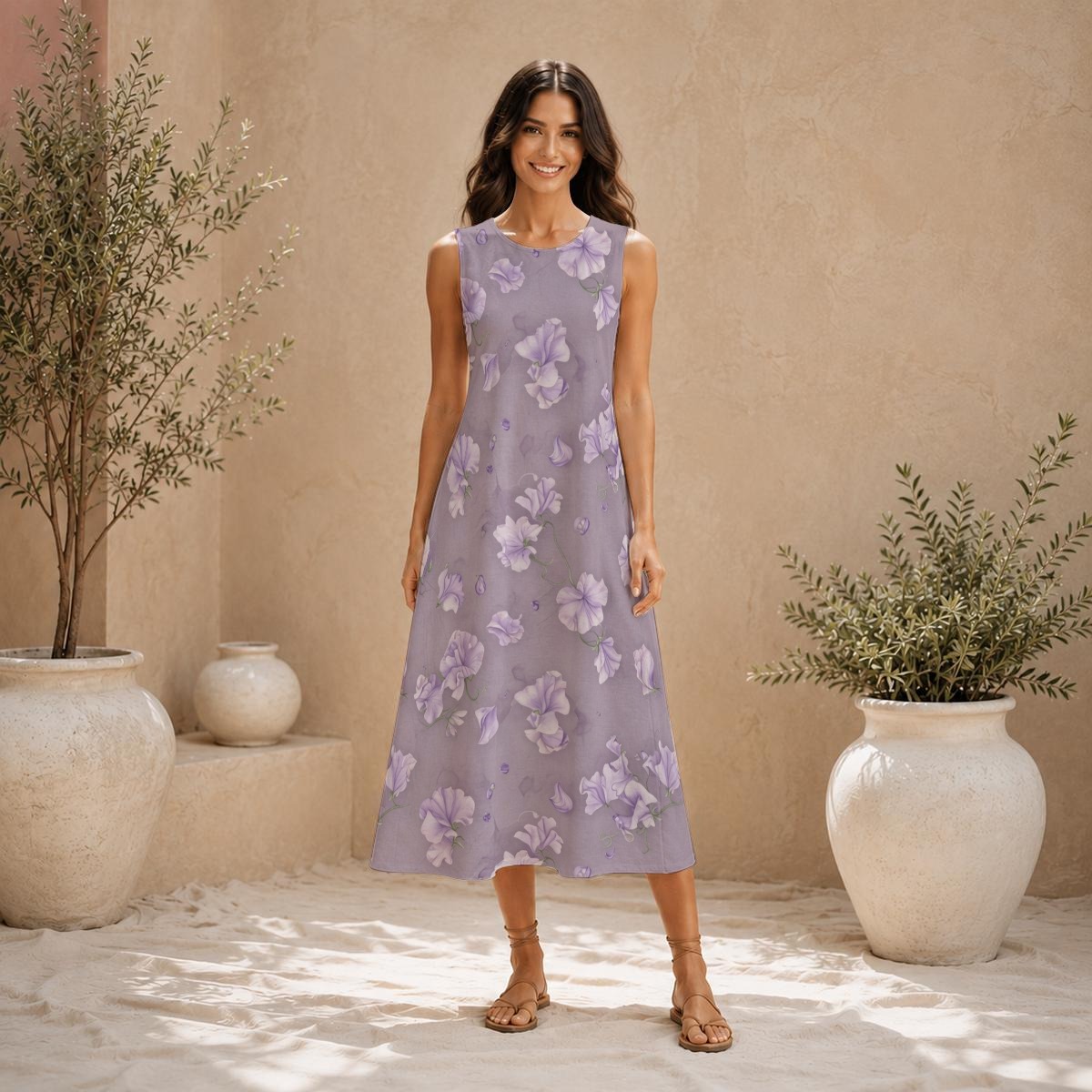 Sleeveless dress, slub cotton