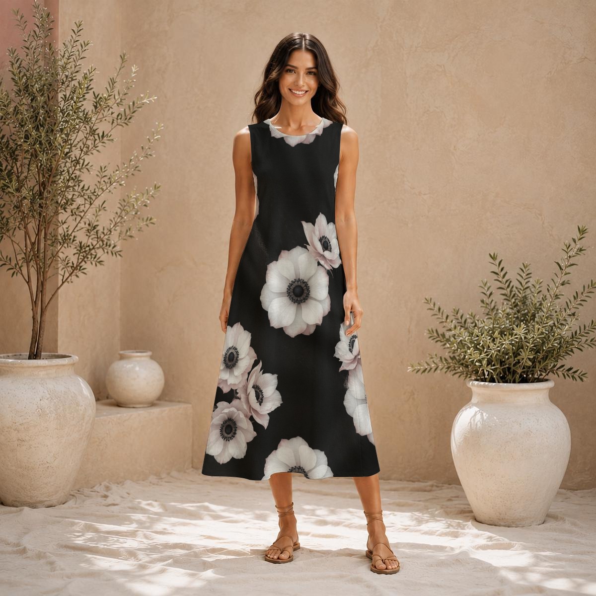 Sleeveless dress, slub cotton
